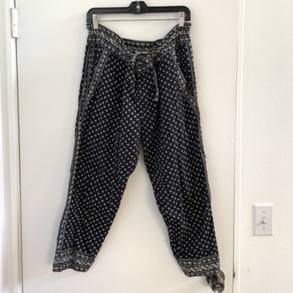 Isabel Marant Etoile Pants - Isabel Marant Etoile Block Print Cropped Drawstring Pant